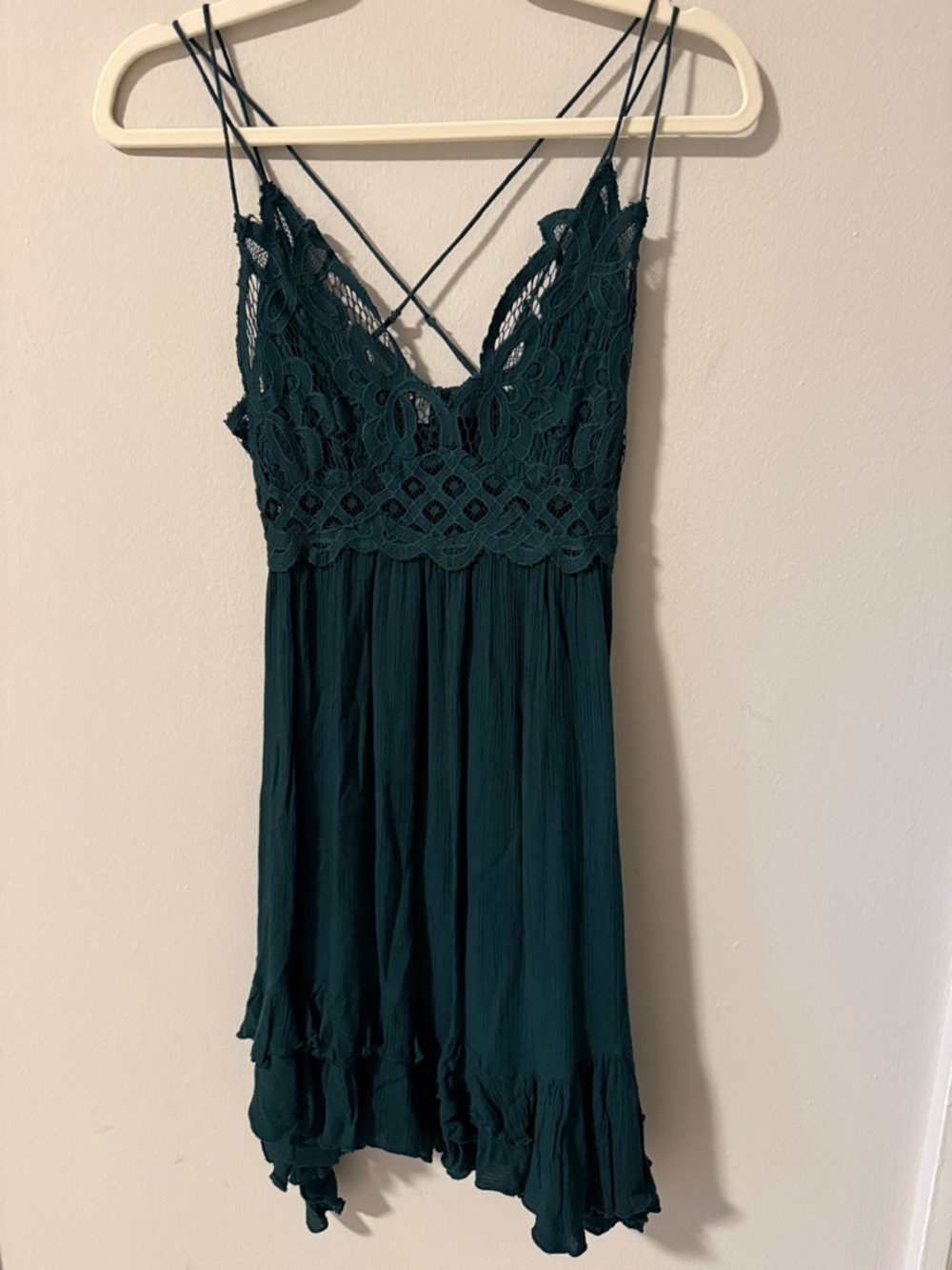 Free People Dark Teal Lace Bodice Strappy Mini Dress